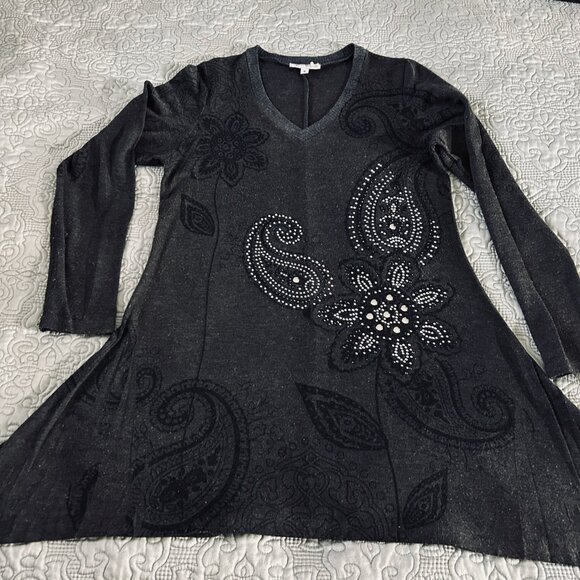 Ladies knit flared top or mini dress with rhinestones and brads, size S - Picture 1 of 7